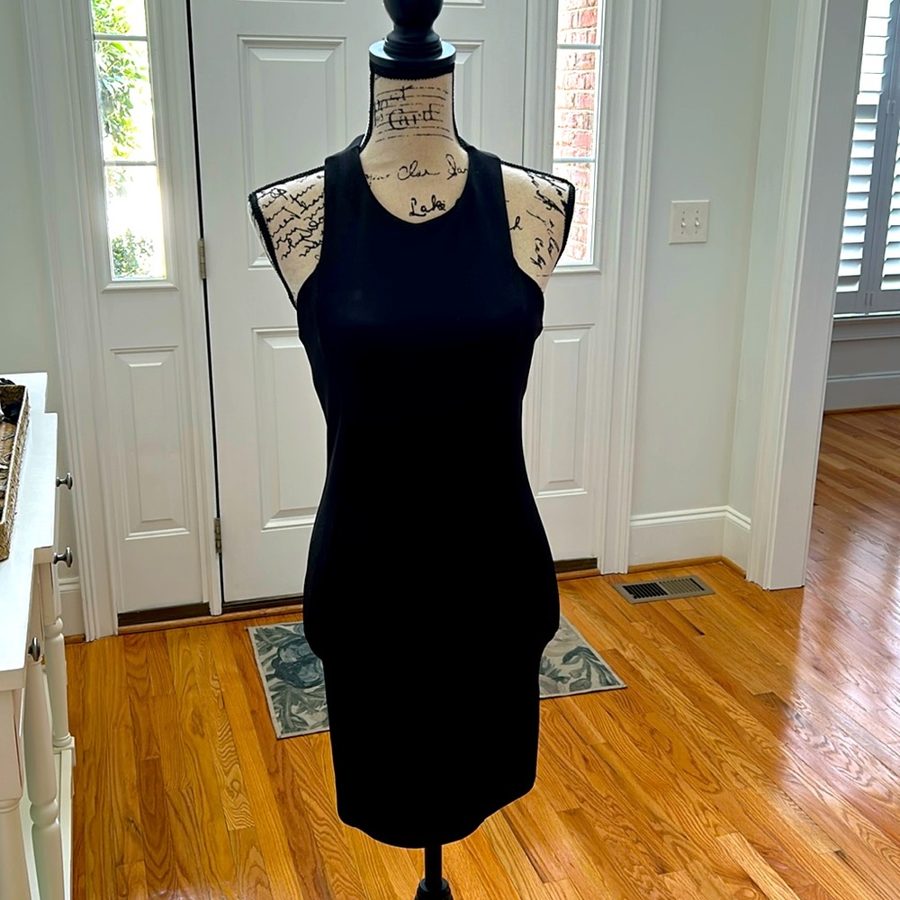 Zara Mini Black Dress Racerback T-strap Stretch LBD size Small